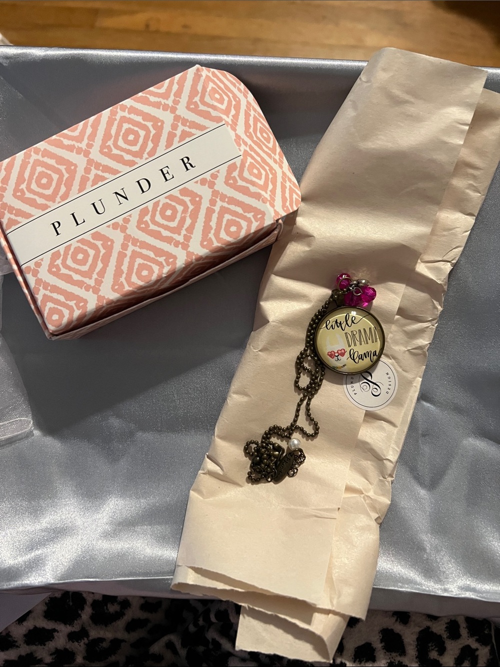Plunder Bronze-Tone Pendant Necklace with Pink Accents